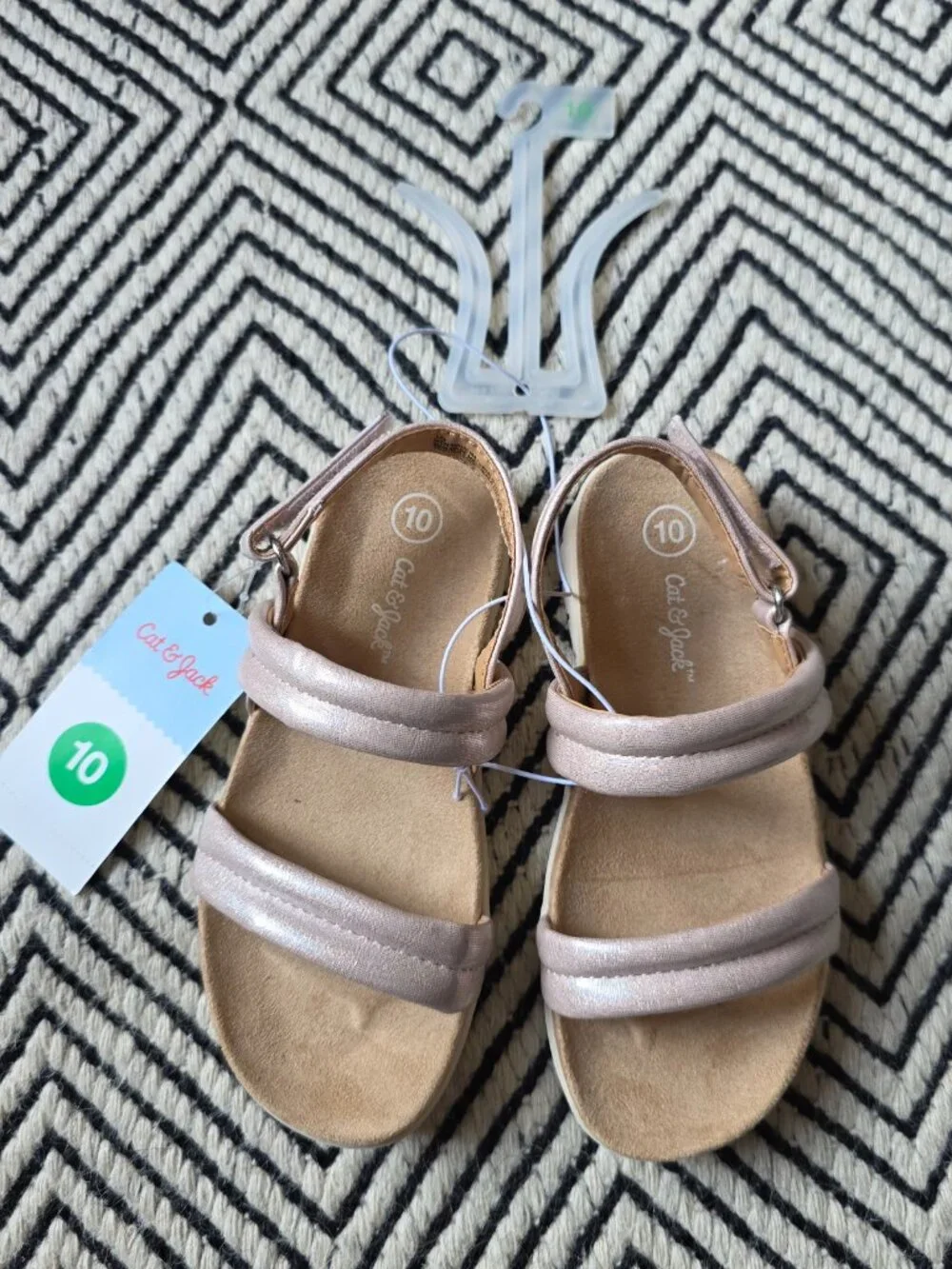 NWT Size 10 Cat & Jack Shimmery Pink Sandals, Hook & Loop Closure